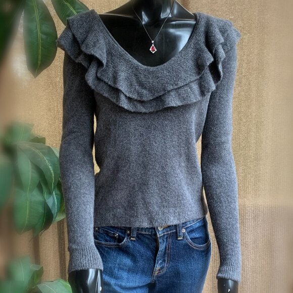 White House Black Market Sweaters - White House Black Market Double Ruffle Scoop Neck Long Sleeve Sweater Sz XS